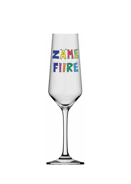 Sektglas mit Aufdruck «ZÄME FIIRE»